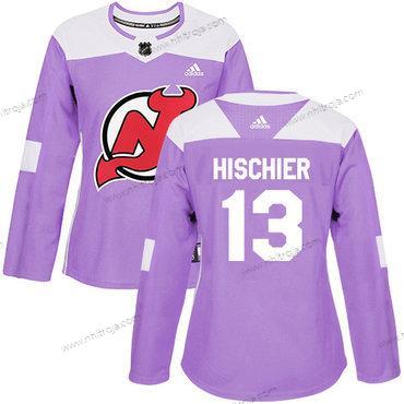 Adidas Dam New Jersey Devils #13 Nico Hischier Lila Autentisk Bekämpar cancer Stitched NHL Tröjor