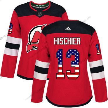 Adidas Dam New Jersey Devils #13 Nico Hischier Röd Autentisk USA Flag Stitched NHL Hemma Tröjor