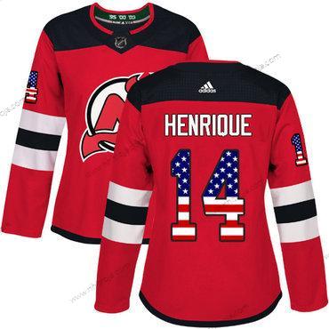 Adidas Dam New Jersey Devils #14 Adam Henrique Röd Autentisk USA Flag Stitched NHL Hemma Tröjor