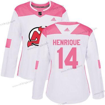 Adidas Dam New Jersey Devils #14 Adam Henrique Vit Rosa Autentisk Stitched NHL Tröjor