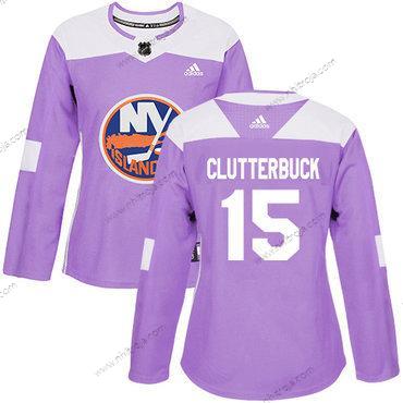 Adidas Dam New York Islanders #15 Cal Clutterbuck Lila Autentisk Bekämpar cancer Stitched NHL Tröjor