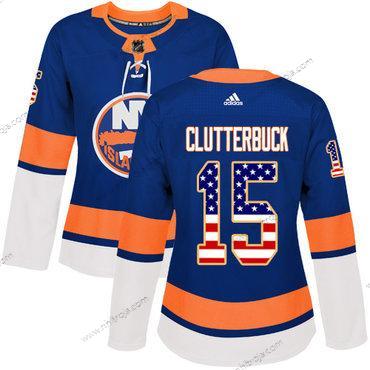 Adidas Dam New York Islanders #15 Cal Clutterbuck Royal Blå Autentisk USA Flag Stitched NHL Hemma Tröjor