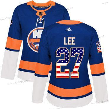 Adidas Dam New York Islanders #27 Anders Lee Royal Blå Autentisk USA Flag Stitched NHL Hemma Tröjor