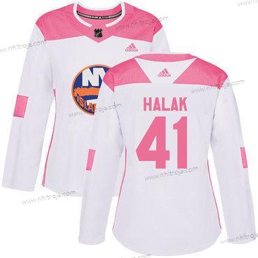 Adidas Dam New York Islanders #41 Jaroslav Halak Vit Rosa Autentisk Stitched NHL Tröjor