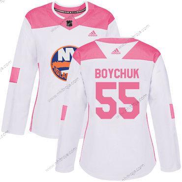 Adidas Dam New York Islanders #55 Johnny Boychuk Vit Rosa Autentisk Stitched NHL Tröjor