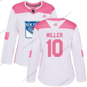 Adidas Dam New York Rangers #10 J.T. Miller Vit Rosa Autentisk Stitched NHL Tröjor