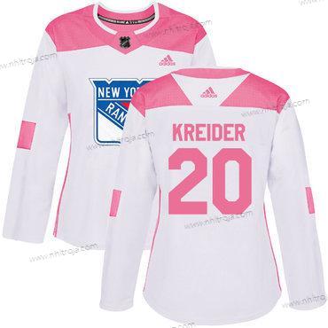 Adidas Dam New York Rangers #20 Chris Kreider Vit Rosa Autentisk Stitched NHL Tröjor