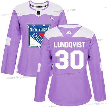 Adidas Dam New York Rangers #30 Henrik Lundqvist Lila Autentisk Bekämpar cancer Stitched NHL Tröjor