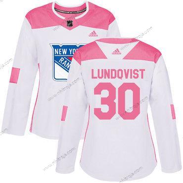 Adidas Dam New York Rangers #30 Henrik Lundqvist Vit Rosa Autentisk Stitched NHL Tröjor