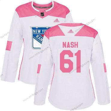 Adidas Dam New York Rangers #61 Rick Nash Vit Rosa Autentisk Stitched NHL Tröjor