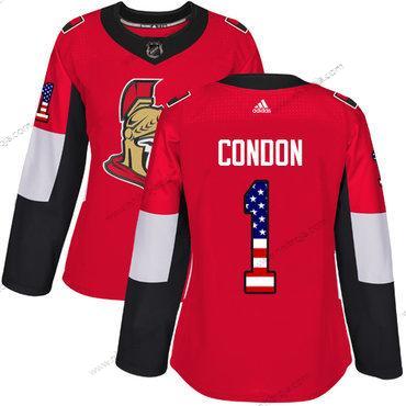 Adidas Dam Ottawa Senators #1 Mike Condon Röd Autentisk USA Flag Stitched NHL Hemma Tröjor