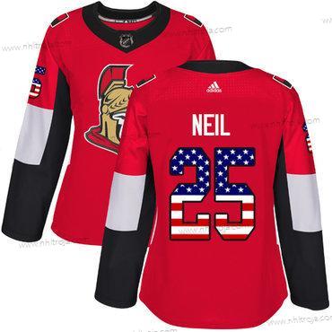 Adidas Dam Ottawa Senators #25 Chris Neil Röd Autentisk USA Flag Stitched NHL Hemma Tröjor