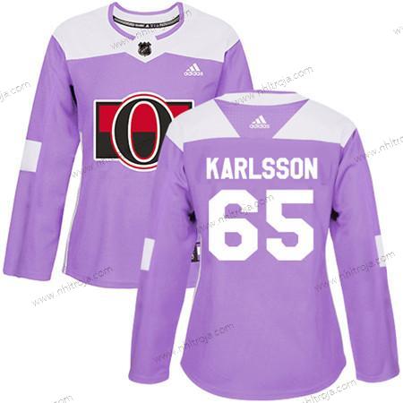 Adidas Dam Ottawa Senators #65 Erik Karlsson Lila Autentisk Bekämpar cancer Stitched NHL Tröjor