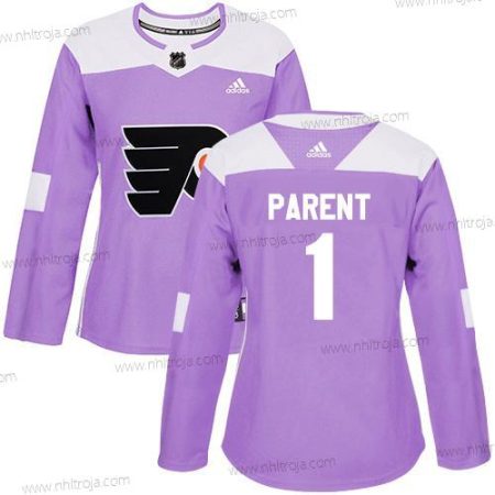 Adidas Dam Philadelphia Flyers #1 Bernie Parent Lila Autentisk Bekämpar cancer Stitched NHL Tröjor