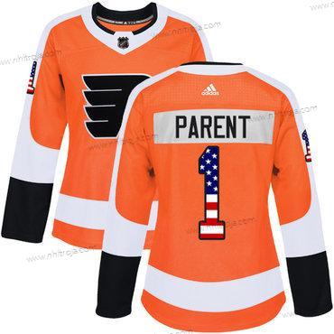 Adidas Dam Philadelphia Flyers #1 Bernie Parent Orange Autentisk USA Flag Stitched NHL Hemma Tröjor