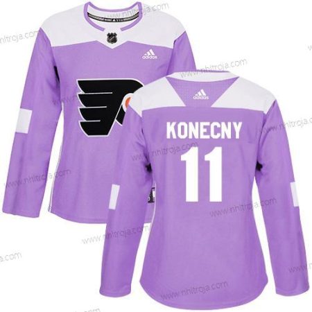 Adidas Dam Philadelphia Flyers #11 Travis Konecny Lila Autentisk Bekämpar cancer Stitched NHL Tröjor