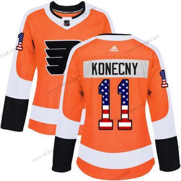 Adidas Dam Philadelphia Flyers #11 Travis Konecny Orange Autentisk USA Flag Stitched NHL Hemma Tröjor