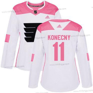 Adidas Dam Philadelphia Flyers #11 Travis Konecny Vit Rosa Autentisk Stitched NHL Tröjor