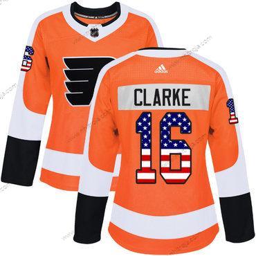 Adidas Dam Philadelphia Flyers #16 Bobby Clarke Orange Autentisk USA Flag Stitched NHL Hemma Tröjor