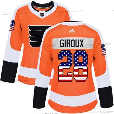 Adidas Dam Philadelphia Flyers #28 Claude Giroux Orange Autentisk USA Flag Stitched NHL Hemma Tröjor