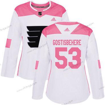 Adidas Dam Philadelphia Flyers #53 Shayne Gostisbehere Vit Rosa Autentisk Stitched NHL Tröjor