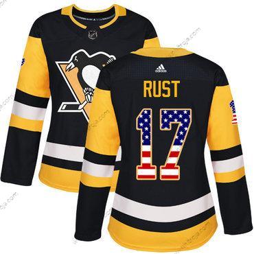 Adidas Dam Pittsburgh Penguins #17 Bryan Rust Svart Autentisk USA Flag Stitched NHL Hemma Tröjor