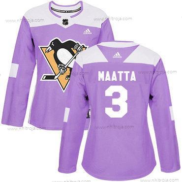 Adidas Dam Pittsburgh Penguins #3 Olli Maatta Lila Autentisk Bekämpar cancer Stitched NHL Tröjor