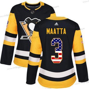 Adidas Dam Pittsburgh Penguins #3 Olli Maatta Svart Autentisk USA Flag Stitched NHL Hemma Tröjor