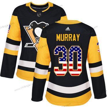 Adidas Dam Pittsburgh Penguins #30 Matt Murray Svart Autentisk USA Flag Stitched NHL Hemma Tröjor