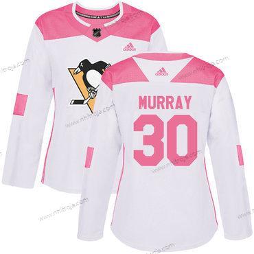 Adidas Dam Pittsburgh Penguins #30 Matt Murray Vit Rosa Autentisk Stitched NHL Tröjor