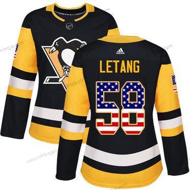 Adidas Dam Pittsburgh Penguins #58 Kris Letang Svart Autentisk USA Flag Stitched NHL Hemma Tröjor