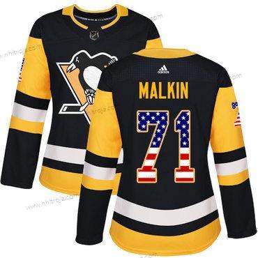 Adidas Dam Pittsburgh Penguins #71 Evgeni Malkin Svart Autentisk USA Flag Stitched NHL Hemma Tröjor