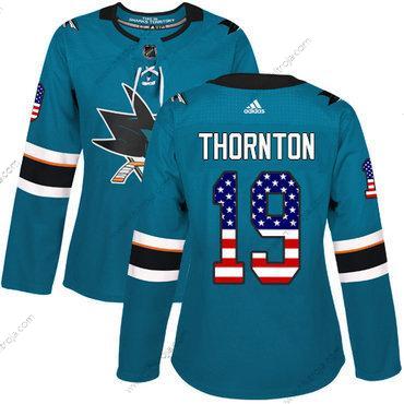 Adidas Dam San Jose Sharks #19 Joe Thornton Kricka Autentisk USA Flag Stitched NHL Hemma Tröjor