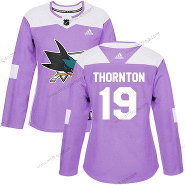 Adidas Dam San Jose Sharks #19 Joe Thornton Lila Autentisk Bekämpar cancer Stitched NHL Tröjor