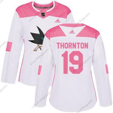 Adidas Dam San Jose Sharks #19 Joe Thornton Vit Rosa Autentisk Stitched NHL Tröjor