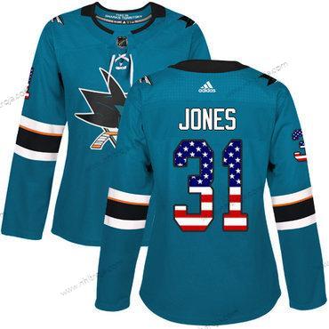 Adidas Dam San Jose Sharks #31 Martin Jones Kricka Autentisk USA Flag Stitched NHL Hemma Tröjor