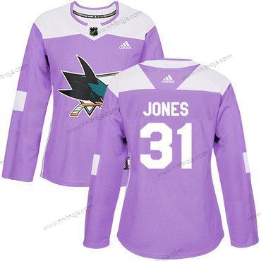 Adidas Dam San Jose Sharks #31 Martin Jones Lila Autentisk Bekämpar cancer Stitched NHL Tröjor