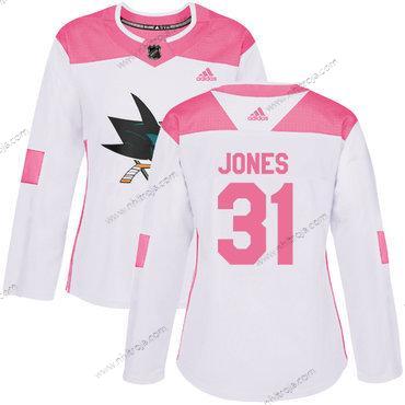 Adidas Dam San Jose Sharks #31 Martin Jones Vit Rosa Autentisk Stitched NHL Tröjor