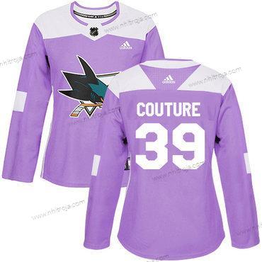 Adidas Dam San Jose Sharks #39 Logan Couture Lila Autentisk Bekämpar cancer Stitched NHL Tröjor