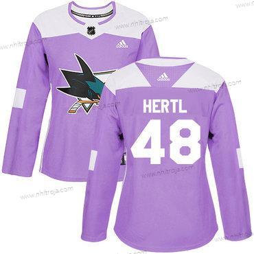 Adidas Dam San Jose Sharks #48 Tomas Hertl Lila Autentisk Bekämpar cancer Stitched NHL Tröjor