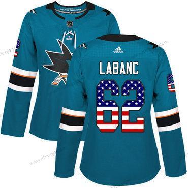 Adidas Dam San Jose Sharks #62 Kevin Labanc Kricka Autentisk USA Flag Stitched NHL Hemma Tröjor