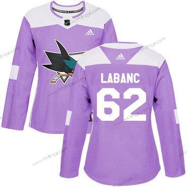 Adidas Dam San Jose Sharks #62 Kevin Labanc Lila Autentisk Bekämpar cancer Stitched NHL Tröjor