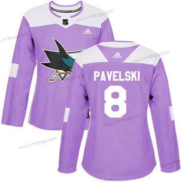 Adidas Dam San Jose Sharks #8 Joe Pavelski Lila Autentisk Bekämpar cancer Stitched NHL Tröjor