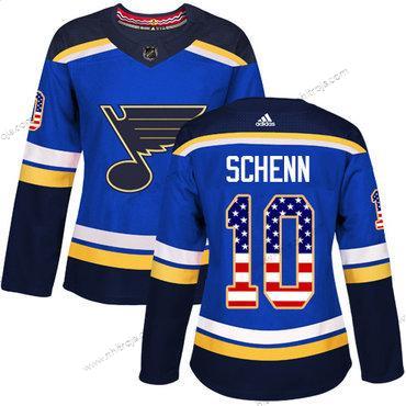 Adidas Dam St. Louis Blues #10 Brayden Schenn Blå Autentisk USA Flag Stitched NHL Hemma Tröjor