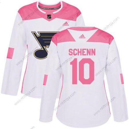 Adidas Dam St. Louis Blues #10 Brayden Schenn Vit Rosa Autentisk Stitched NHL Tröjor