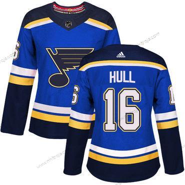 Adidas Dam St. Louis Blues #16 Brett Hull Blå Autentisk Stitched NHL Hemma Tröjor