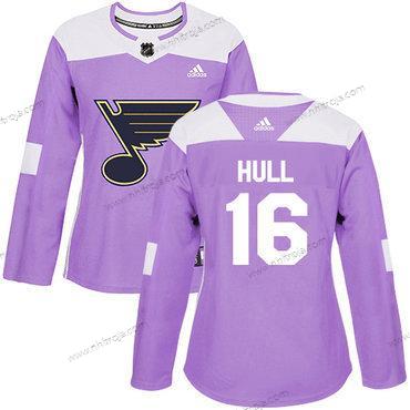 Adidas Dam St. Louis Blues #16 Brett Hull Lila Autentisk Bekämpar cancer Stitched NHL Tröjor