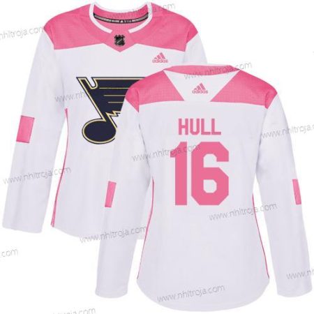 Adidas Dam St. Louis Blues #16 Brett Hull Vit Rosa Autentisk Stitched NHL Tröjor