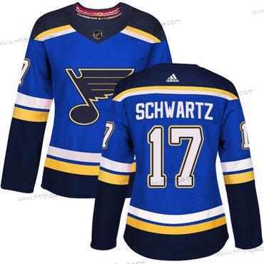 Adidas Dam St. Louis Blues #17 Jaden Schwartz Blå Autentisk Stitched NHL Hemma Tröjor