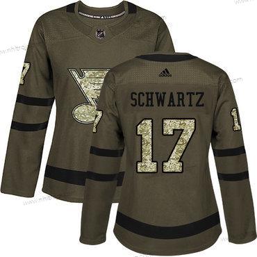 Adidas Dam St. Louis Blues #17 Jaden Schwartz Grön Salute to Service Stitched NHL Tröjor